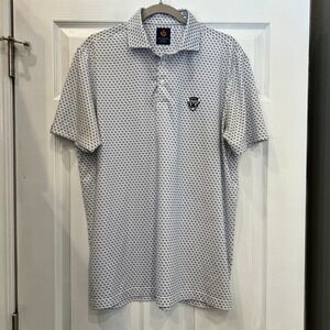 Donald Ross Sport Polo Shirt Polyester Spandex Dog Print Preppy White Blue M